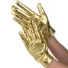 Mode or argent aspect mouillé faux cuir gants métalliques femmes Sexy Latex soirée Performance mitaines cinq doigts 2952