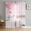 Cortinas aquarela flor de cerejeira tule para sala de estar decoração de quarto chiffon transparente voile cortina de janela de cozinha