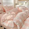 Kore versiyonu çıplak uyku suyu yıkanmış pamuk köpük yatak seti dört yaprak nevres kapak yastık kılıfı 3pcs 240306