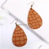 Dangle Chandelier Fashion Design Waterdrop Leather Earrings Two Sides Cut-Out Mosaic Teardrop Earring For Women Jewelry Gift Wholesale Dhpae