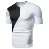 Mäns kostymer A130 MENS Semester Travel Sports Color Block Patchwork T-shirt Casual Slim Fit Button V Neck Short Sleeve Tee Top Clubwear