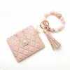 Wristlet Keychain Bracelet Credit Card Holder Wallet Key Ring Silicone Tassel Keychains Beaded Bangle 11 LL