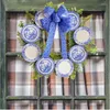 Decorative Flowers Blue Willow Christmas Wreath Front Door White Porcelain Plate Farmhouse Rustic Wall Art Artificial Decoration