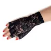 Five Fingers Gloves Women Summer Sexy Black Hollow Lace Sunscreen Breathable Thin Half Finger Prom Decoration Etiquette Pole Dance2791