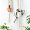 Korgar 5pack Green Plant Hanging Basket Hanger Woven Macromay Flower Holder Hangers Boho Cotton Rope For Home Garden Courtyard