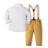 Kledingsets 4 Stuk Lente Herfst Baby Boy Outfit Set Koreaanse Mode Gentleman Stropdas Lange Mouw Tops Broek Peuter kleden Kinderen BC1717