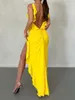 Casual Dresses Women Summer Sleeveless Ruffled Maxi Dress Fishtail Hem Solid Color V-Neck Bodycon Party Cocktail Long