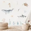 Aufkleber Cartoon Wal Schildkröte Ozean Tier Algen Aquarell Kinder Wandaufkleber Vinyl Kinderzimmer Kunstaufkleber für Babys Jungenzimmer Heimdekoration
