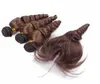 Onda solta brasileira trama de cabelo com fechamento com cabelo do bebê chocolate marrom onda solta feixes de cabelo humano com fechamento de renda 4pcslo7921928