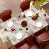 Almofadas 5 pcs Linho Mesa de Natal Placemats 30 * 45cm Árvores de Natal Bonecos de Neve Imprimir Tapetes de Mesa de Jantar 2024 Xmas Party Table Runner Pads