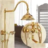 Conjuntos de chuveiro de banheiro Tuqiu Banheira e chuveiro Torneira Gold Bronze Jade Set Wall Mounted Rainfall Hand Bathroom Sets Drop Delivery Home Gard Dheqq