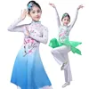 Scenkläder kinesisk stil Hanfu Children's Classical Folk Dance Costumes Girls Paraply Fan Performance Clothing