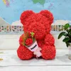 Flower Valentines Day Gift 40cm Red Or White Rose Teddy Bear Eternal Rose Flower Artificial Decoration Christmas Handmade Gift Y12235J