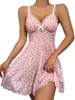 Women's Sleepwear Summer Pink Pajama Sexy Dress Floral Printed Lace For Women Home V-neck With Strap Camisole Nightdress