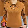 Women's T Shirts Mom's Autumn Doll Neck Pullover Commuter Fashion Bright Diamond Printed Button Splicing Warm Versatile Long Sleeved Tops