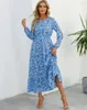 Robes décontractées pour femmes 2024 Mode Floral Automne Robe en mousseline de soie Plus Taille Lâche Longue Robe Feminino Bohème Maxi Robe de plage