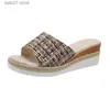 Slippers Large size 2024 Summer New Pine Cake Heel Open Toe Cool Cloth Top One Word Womens ShoesH240313