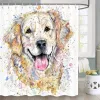 Vorhänge, 3D-Duschvorhang, Hunderassen, Profile, Haustiere, Schäferhund, Terrier, Labrador, Cartoon-Tiere, Illustration, Stoffstoff, Badezimmervorhang