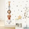 Aufkleber, Boho-Cartoon, süßer Bär, Giraffe, Tiere, Sterne, Wandaufkleber, Kinderzimmer, Vinyl, Kinderwandkunst, Abziehbilder für Baby, Kinderzimmer, Heimdekoration