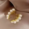 Orecchini a bottone UILZ Perla imitazione per donna Temperamento Elegante orecchino in metallo color oro Accessori da sposa da sposa