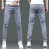 Jeans masculinos primavera outono magro azul jeans barato cowboy lavagem estilo coreano adolescentes luxo hip hop elegante denim moda calças magras l240313