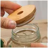 Drinkware Lid Natural Bamboo Cap Lids Reusable Wooden Mason Jar Sealing Caps With St Hole And Sile Seal Drop Delivery Home Garden Kitc Dh4We
