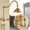 Conjuntos de chuveiro de banheiro Tuqiu Banheira e chuveiro Torneira Gold Bronze Jade Set Wall Mounted Rainfall Hand Bathroom Sets Drop Delivery Home Gard Dheqq