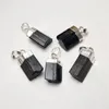 Pendant Necklaces FUWO Natural Green&Black Tourmaline Charms For Jewelry Making Silver Color Plated Gems Stone Accessories PD410Y 5PCS/Lot