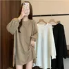 Casual Split Hem Loose T Shirt Tops Spring Autumn Long Sleeve O-Neck Solid Youth Pullovers Fashion Vintage Women Clothing240313