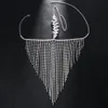 Stonefans Fashion Rave Crystal Rhinestone Handmade Face Black Tassel Mask for Women Face Chain Accessory Jewelry Bellydancing 240227