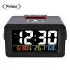 Embossing Gift Idea Bedside Wake Up Digital Alarm Clock with Thermometer Hygrometer Humidity Temperature Table Desk Clock Phone Charger