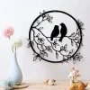 Films d'art mural rond en métal, oiseau sur branche d'arbre, décoration murale pour la maison, cadeau de pendaison de crémaillère, décoration de fête pour salon, chambre à coucher