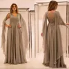 Elegant Long Arabic Evening Dresses Cape Sleeves New 2024 Cheap Chiffon Lace Appliques Sexy Illusion Back Prom Party Gowns Women Formal Wear