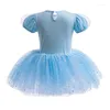 Palco desgaste azul crianças festa de noite vestido fofo gaze pequena flor menina ballet tutu dancewear crianças aniversário desempenho traje