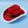 Bérets Chapeau de cowboy rouge de Noël Hiver Femmes Filles Plume Ceinture noire Chapeaux doux réglables Confortable Lumineux Santa Cap Année Cadeau