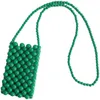 Finished Product Is the Same As Handmade Woven Mobile Phone Bag. Pearl Vertical Green Beaded Diagonal Shoulder Bag for Women