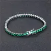Bracelets à maillons scintillants, chaînes glacées vertes, 4mm 5A CZ, chaîne de Tennis en pierre, bijoux Hip Hop pour hommes et femmes