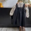 Robes de fille AncoBear Boutique Vêtements Enfants Vintage Floral Coton Jarretelle Robe Noire Tenues Décontractées ldd240313