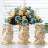 Vases Gold Frosted Porcelain Vase Vintage Advanced Ceramic Flower Vase For Room Study Hallway Home Wedding Decoration