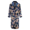 Hommes Robe Chemise de Nuit Manches Longues Kimono Peignoir Robe Soyeux Satin Dragon Imprimé Pyjamas Vêtements De Nuit Robe De Nuit Casual Maison 240304