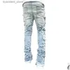 Jeans da uomo Jeans da uomo Jeans da uomo Regar Fit Stacked Died Destroyed Pantaloni in denim dritto Abbigliamento streetwear Casual Jean Drop Delivery Abbigliamento Uomo Dhtus L240313