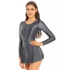 Stage Wear Donna Miniabito lucido con volant Body Lingerie Sleepwear Tutina da ginnastica per balletto