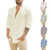 Men's Casual Shirts Linen Standing Collar Long Sleeved