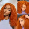 Ingwer Orange Lockige Wasserwelle Lace Front Perücken Echthaar Leimlose Kurze Spitze Bob Farbige Perücken Für Schwarze Frauen