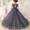 Elegante schwarze Blumenmädchenkleider Puffy Lace Ballkleid Tüll ärmellos für Hochzeiten Erstkommunion Festzug 240309