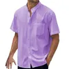 남자 T 셔츠 패션 봄과 여름 캐주얼 짧은 슬리브 옷깃 포켓 셔츠 리넨 통기 가능