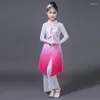 Scenkläder kinesisk stil Hanfu Children's Classical Folk Dance Costumes Girls Paraply Fan Performance Clothing