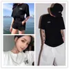 Ins Letter Embroidered Pure Cotton T-shirt for Men and Women Round Neck Short Sleeves Tee Baby Couple Family Outfit