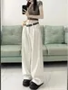 Dżinsy damskie amerykańskie vintage białe kobiety wysokie pucharowe proste spodnie koreańskie eleganckie, swobodne luźne nogawki