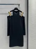 Basic & Casual Dresses Designer Spicy Girl Leather Button Bow Off Shoulder Long sleeved Dress Chain Fashionable Soft and Comfortable Cotton Knitted Black Dress